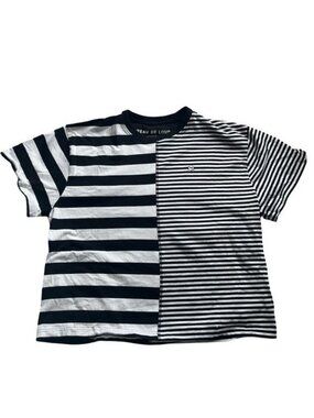 Peau De Loup Black White Split Stripe Tee Minimalist Boxy Top Size 10–12